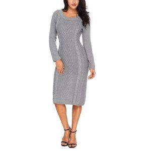 Gray Womens Hand Knitted Sweater Dress